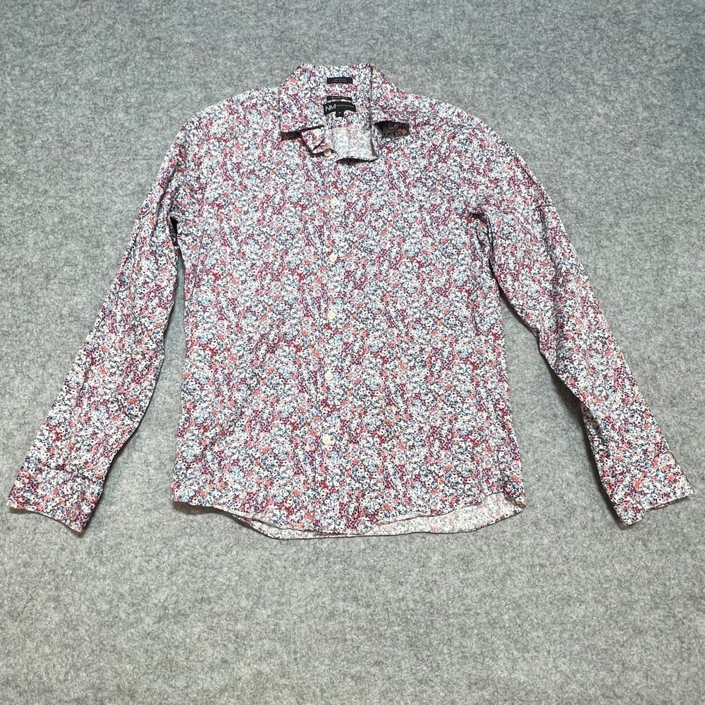 Neiman Marcus Mens Slim Fit Floral Button Down Shirt Red Blue White Cotton S